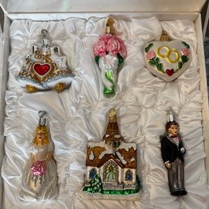 Elegant Wedding Ornament Set with Gold, Pink, and Green Accents